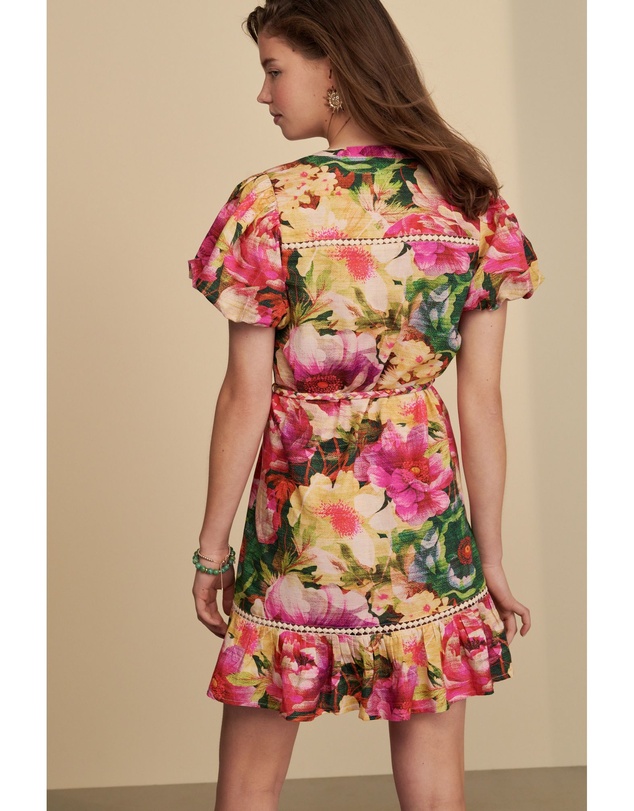 NEXT - Button Through Lace Insert Mini Dress With Linen