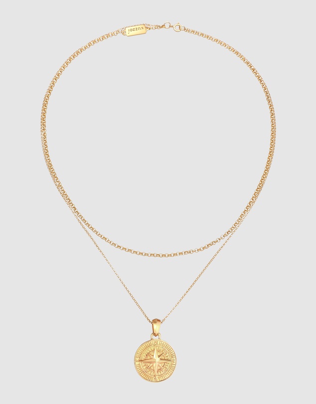 Kuzzoi - ICONIC EXCLUSIVE - Compass Pendant Necklace in Gold-Plated 925 Sterling Silver