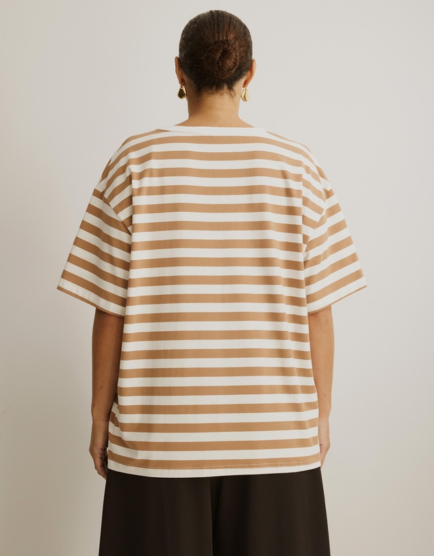 Atmos&Here Curvy - Jessica Striped V-Neck Relaxed Tee