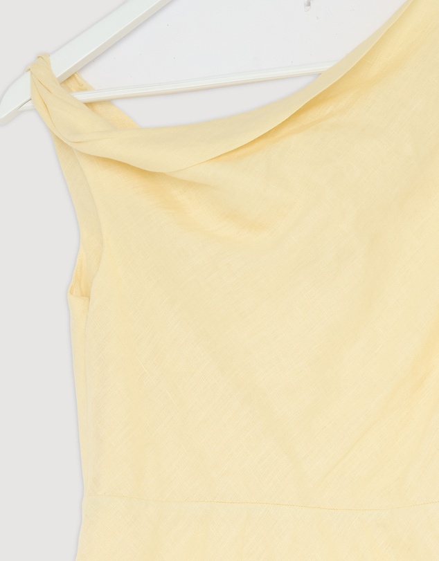 Revibe - Repaired AERE Fia Linen Draped Off Shoulder Maxi Dress - AU 12