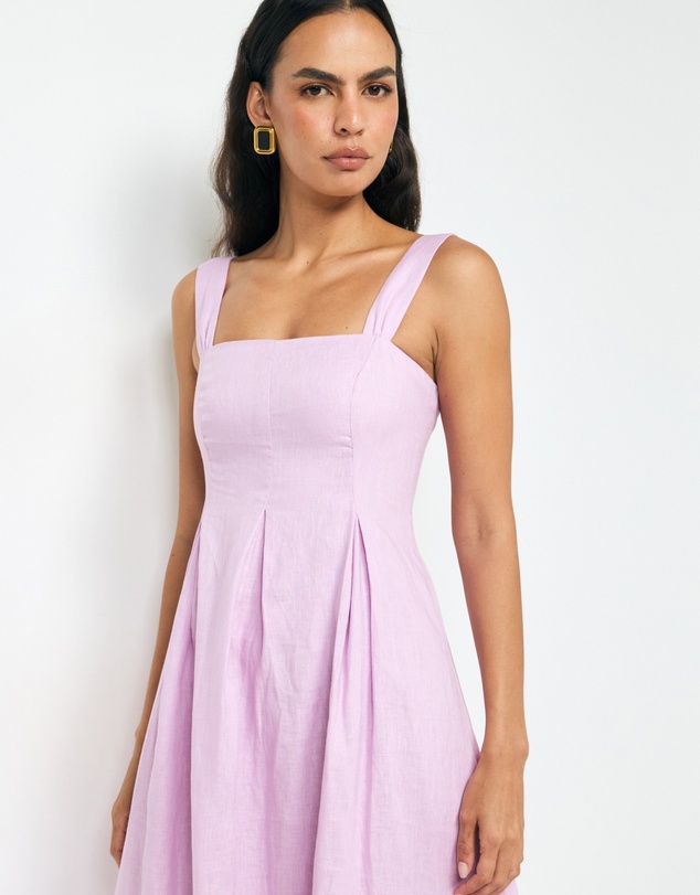 Revibe - Repaired AERE Inara Pleated Linen Midi Dress - AU 14