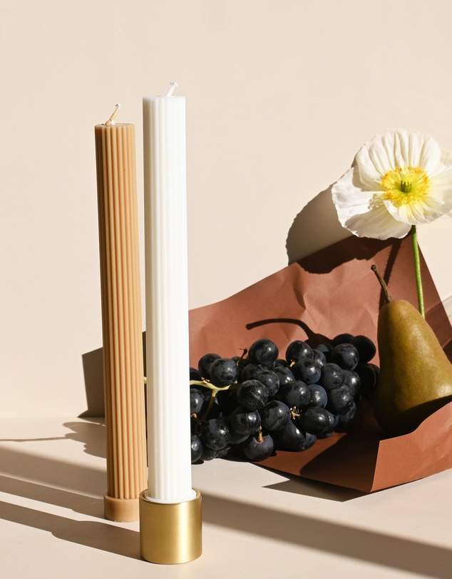 Black Blaze - Column Pillar Candle Duo With Brass Holder