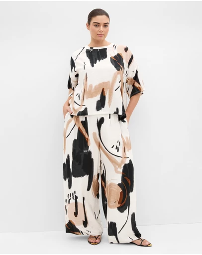 City Chic - Plus size Alexi Exhibit Print Pant - ivory