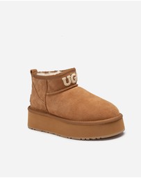 Ozwear Connection Uggs - Ugg Classic Platform Knit Logo Matelassé Ultra Mini Boot