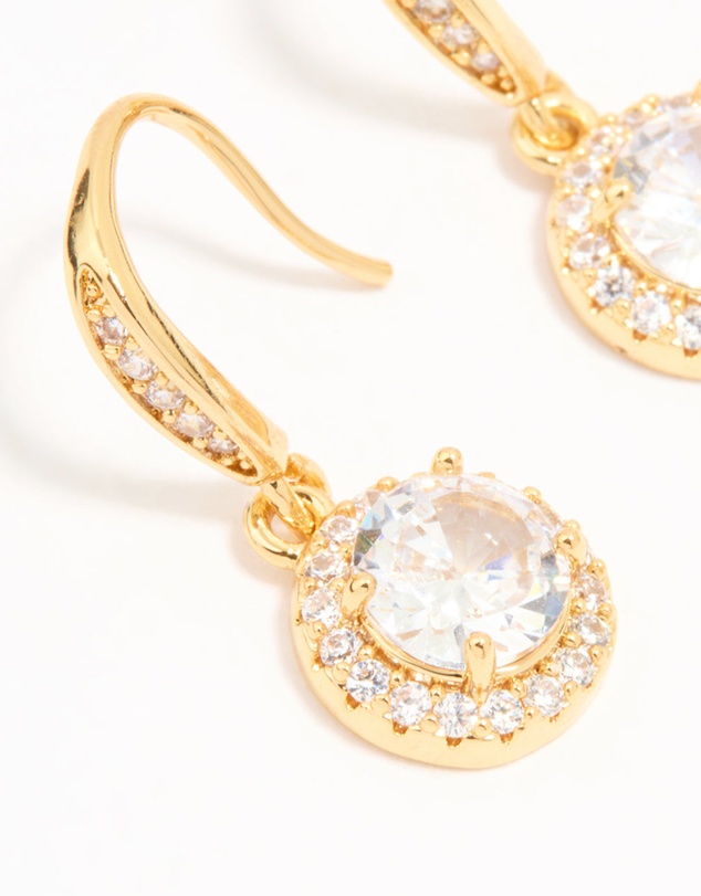Lovisa - Gold Plated Cubic Zirconia Round Halo Drop Earrings