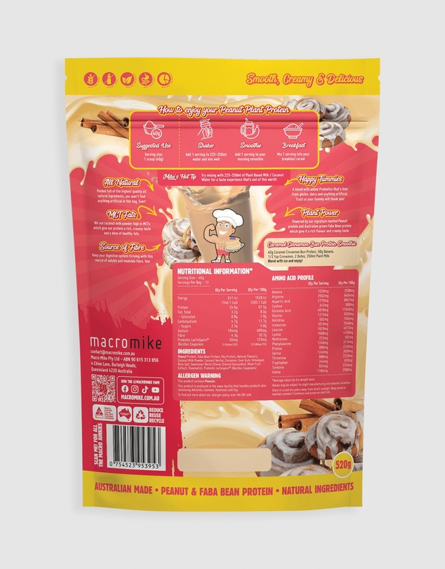 Macro Mike - Caramel Cinnamon Bun Peanut Plant Protein - 520g