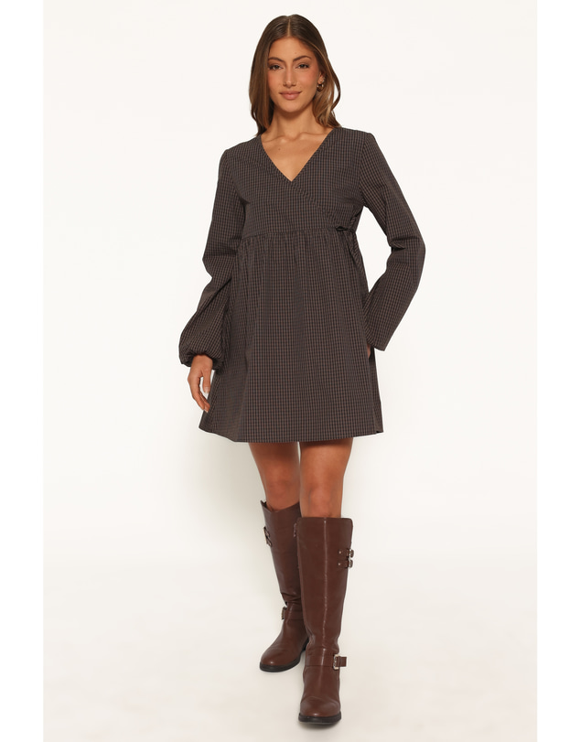 Petal & Pup - Saraya Long Sleeve Mini Dress - Black Gingham