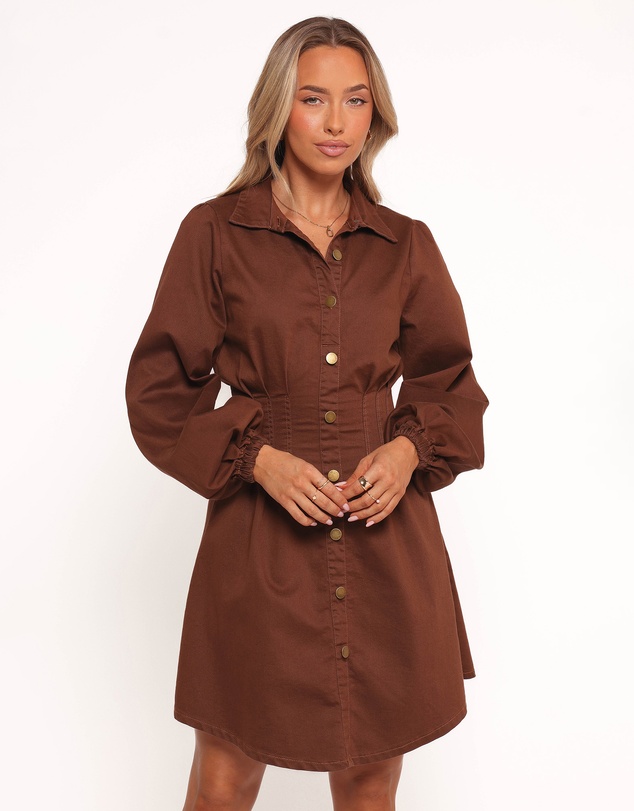Petal & Pup - Phoenix Long Sleeve Mini Dress - Brown Denim
