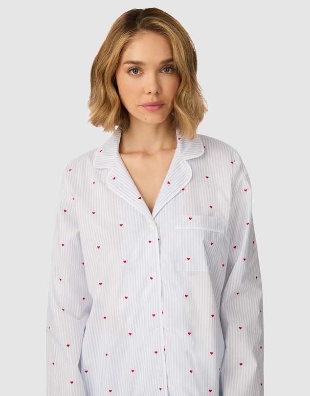DKNY - Cotton Poplin Button-Up Long Sleeve Long Pyjama Set