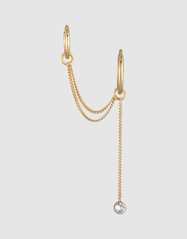 Elli Jewelry - Earrings Creoles Ear Chain Modern with Crystals in 925 Sterling Silver