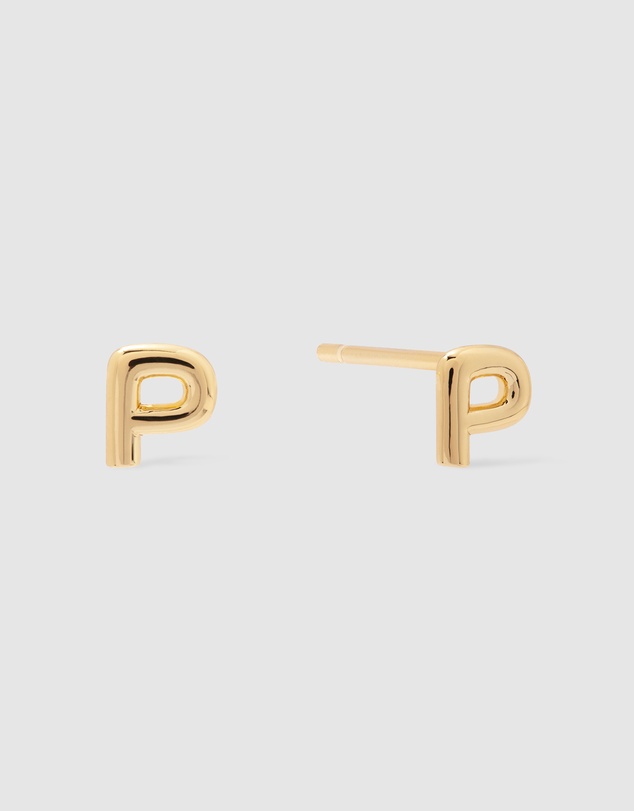 Wanderlust + Co - Alphabet Bubble Gold Stud Earrings - Letter P