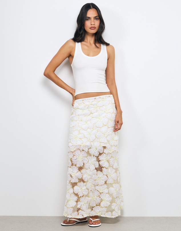 AERE - Loe Sequin Flower Maxi Skirt