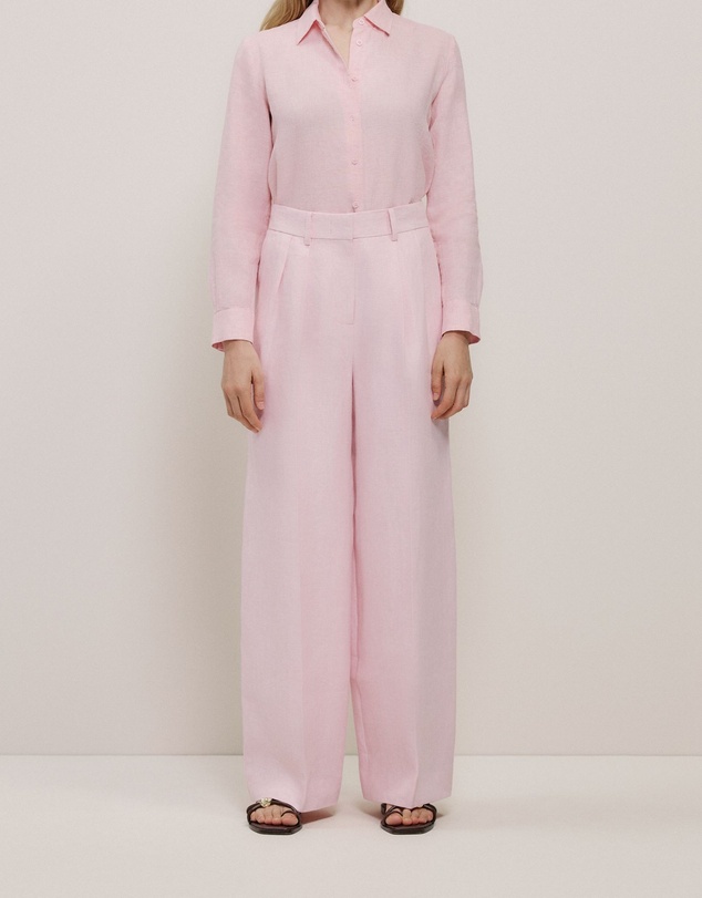 Trenery - Linen Herringbone Pleat Front Pant in Blossom Pink