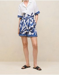 Trenery - Marea Border Stripe Linen Short in White