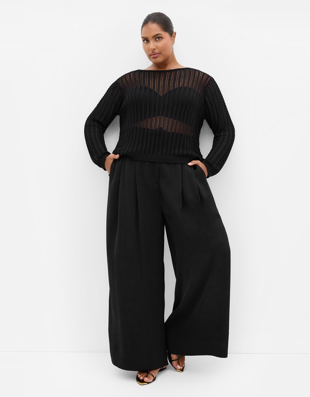 City Chic - Plus size Crochet Slouch Top - black