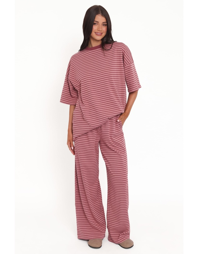 Petal & Pup - Wilda Knit Pant - Pink Red Stripe