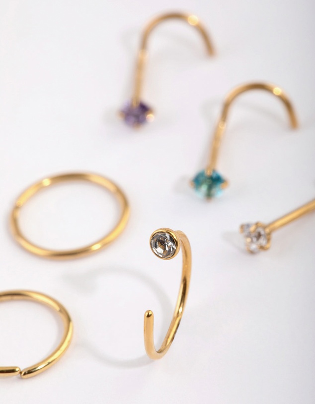 Lovisa - Gold Plated Surgical Steel Pastel Diamante Nose Stud 6-Pack