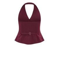 City Chic - Plus size Cora Blue Stripe Vest - berry
