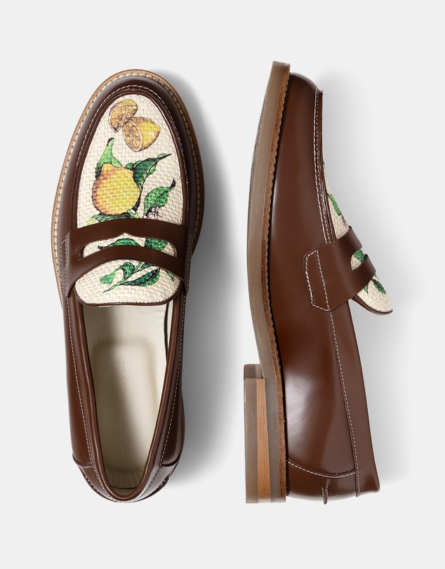 Duke + Dexter - Wilde Chestnut Lemon Raffia Penny Loafer - Men's