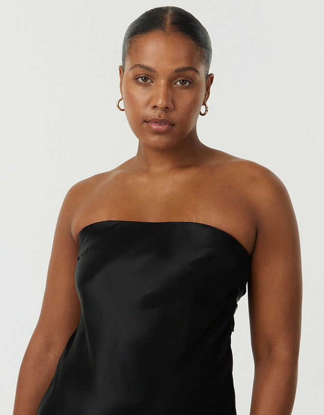 Third Form - Satin Tie Back Strapless Midi Dress