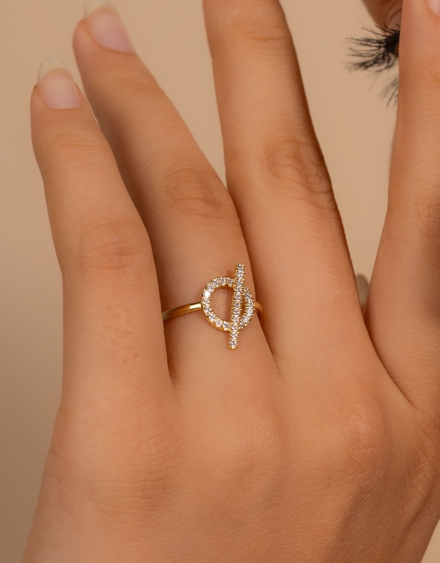 Wanderlust + Co - Pave Toggle 14K Gold Vermeil Ring