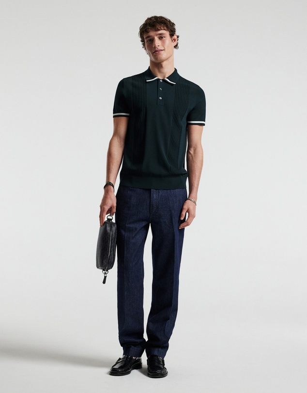 Calibre - Tech Stripe Collar Polo Bottle Green