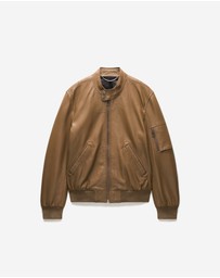 Calibre - Stand Collar Leather Bomber Jacket Camel
