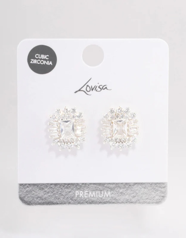 Lovisa - Silver Plated Statement Cubic Zirconia Stud Earrings