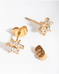 Lovisa - 24 Carat Gold Plated Surgical Steel Cubic Zirconia Flower Stud Earrings