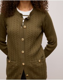 Trenery - Cotton Cable Knit Longline Cardigan in Dark Khaki
