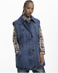 Desigual - Denim coat with faux fur trim