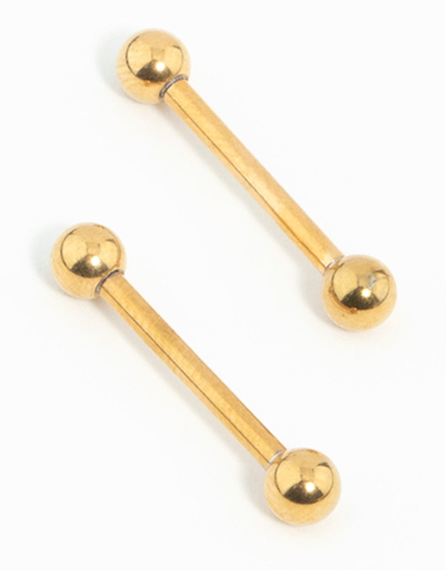 Lovisa - Gold Plated Surgical Steel Plain Ball Nipple Bars 2-Pack