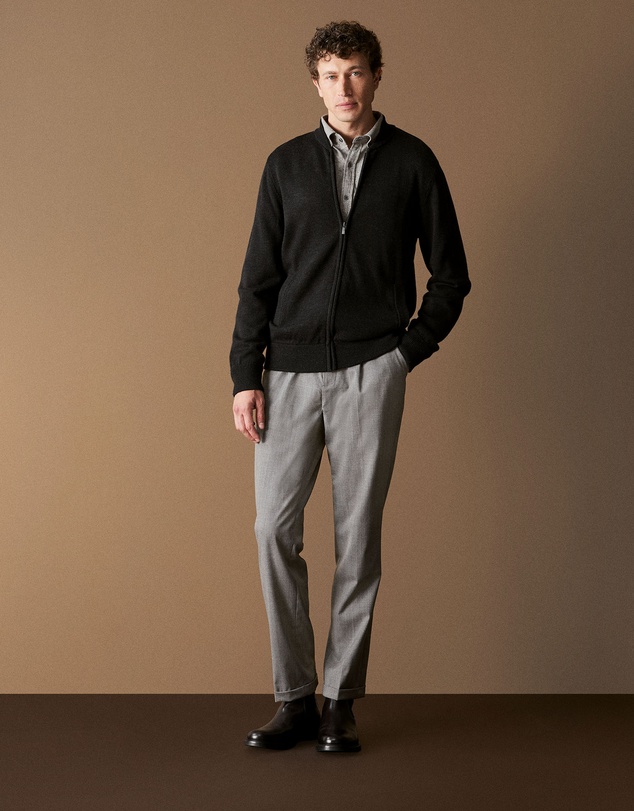 Trenery - Regular Fit Brushed Cotton Flecked Shirt in Grey Marle