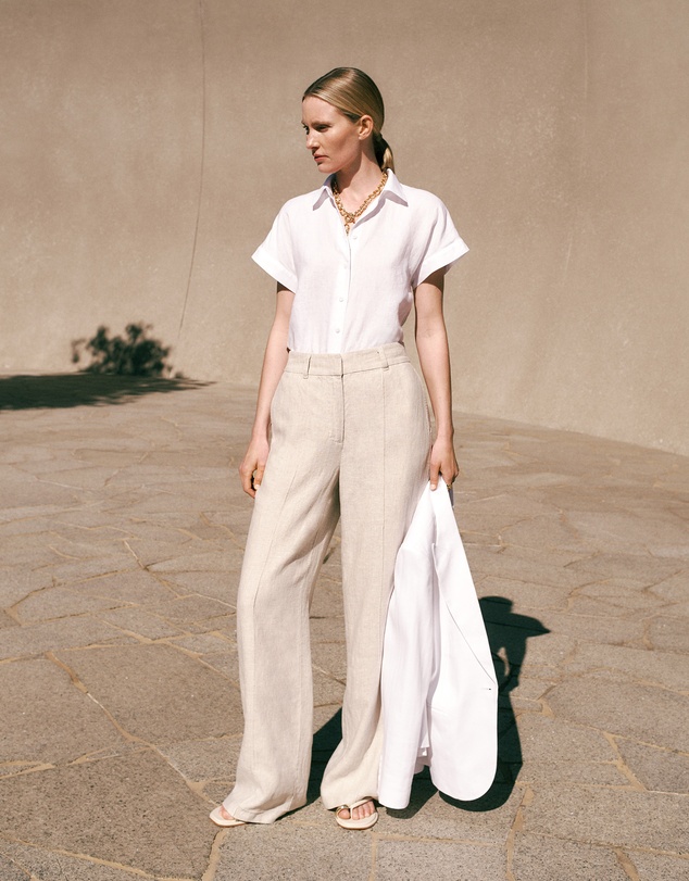 Trenery - Linen Cap Sleeve Shirt in White