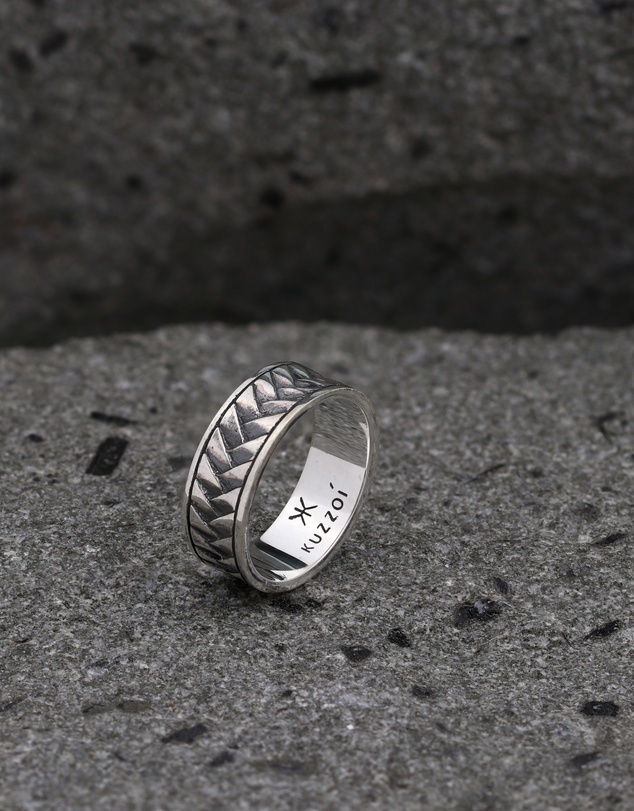 Kuzzoi - ICONIC EXCLUSIVE - Braided Band Ring in Oxidised 925 Sterling Silver