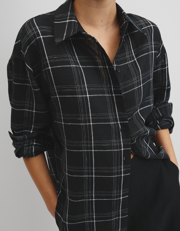 Country Road - Organically Grown Linen Relaxed Fit Long Sleeve Check Shirt