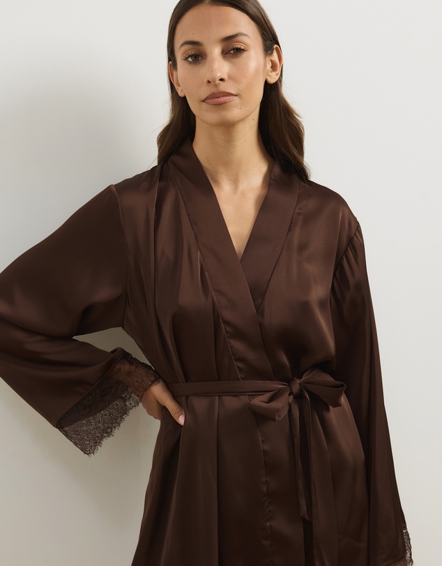 Atmos&Here - Pearl Lace Trim Satin Robe