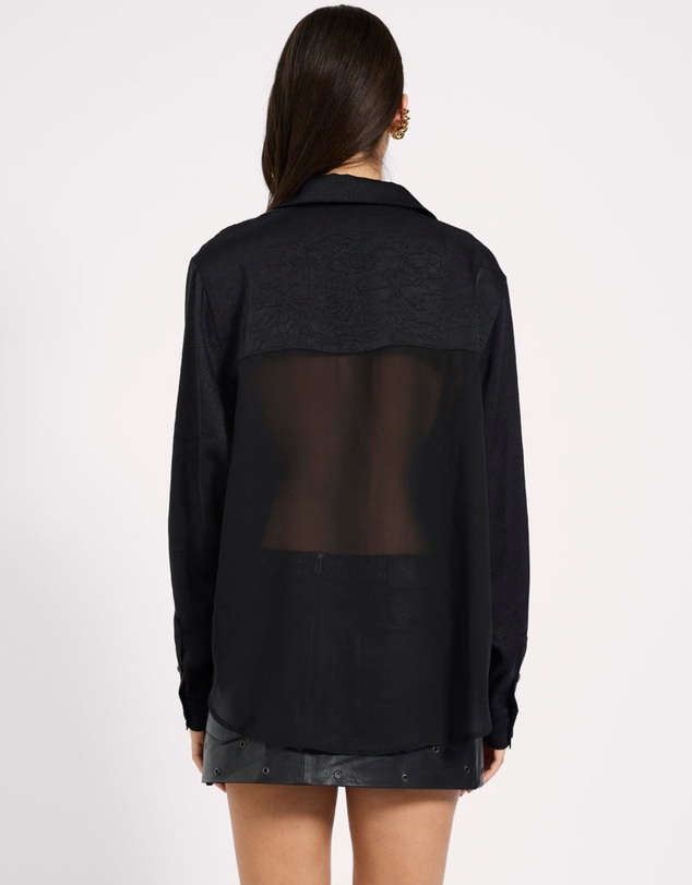 ONE TEASPOON - Sheer Panel Tuxedo Shirt - Black