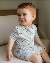 Kynd Baby - Day Or Night Onesie Short Sleeve in Blue Haze Cars