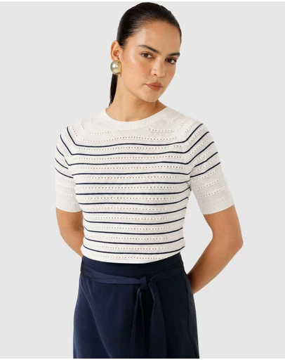 SACHA DRAKE - Eyelet Stripe Knit Top
