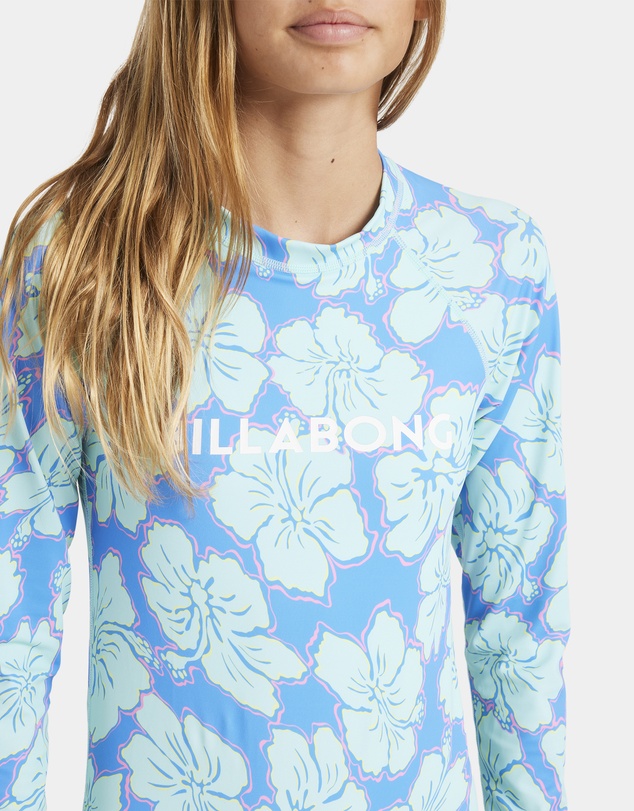 Billabong - Girls 6 to 14 Happy Hibiscus Long Sleeve Bodysuit Rash Vest
