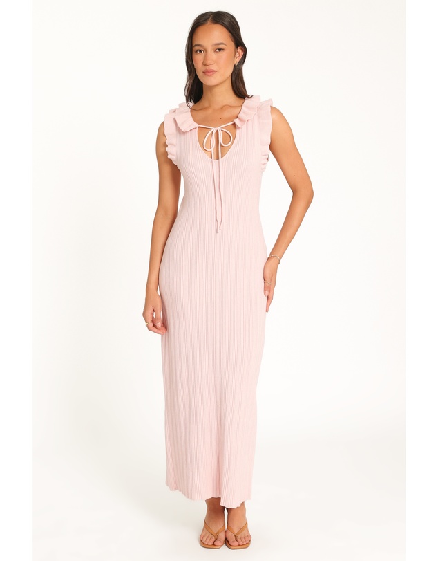 Petal & Pup - Beverly Frill Knit Maxi Dress - Fairy Floss Pink