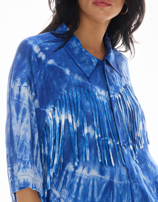 THE TALES - Ibiza Sky Silk Fringed Shirt