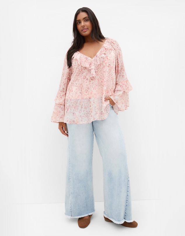 City Chic - Glam Frill Print Top
