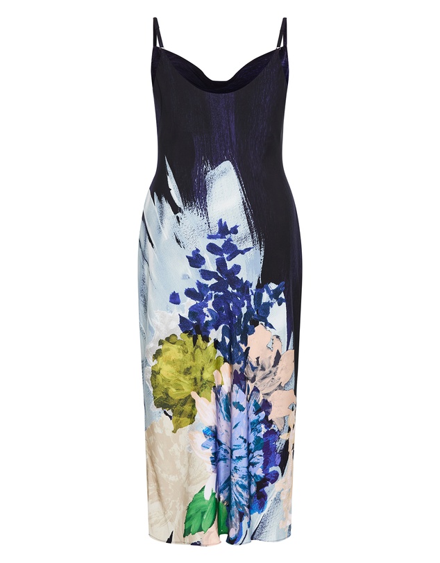 City Chic - Plus size Sadie Dahlia Print Slip Dress - navy