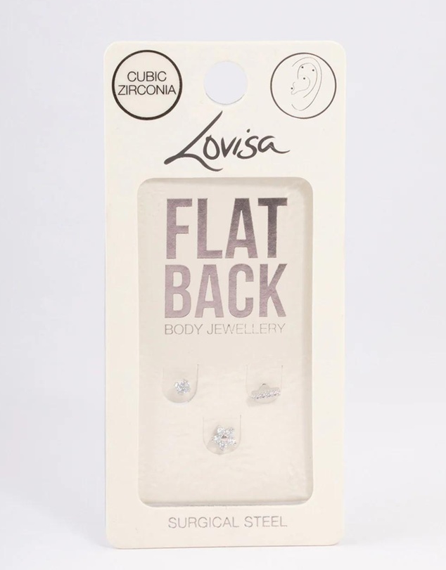 Lovisa - Surgical Steel Cubic Zirconia Floral Flat Back Pack