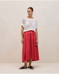 Trenery - Cotton Sateen Waterfall Skirt in Crimson