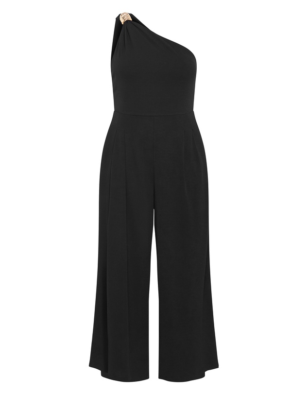 City Chic - Plus size Amber One Shoulder Jumpsuit - black