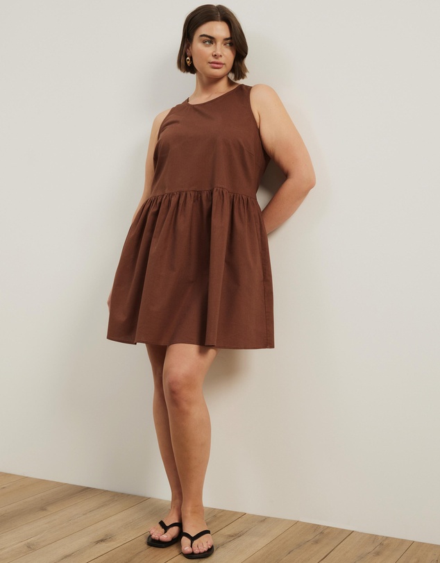 Atmos&Here Curvy - Hope Linen Blend Tiered Mini Dress