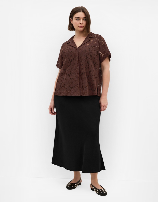 City Chic - Plus size Lani Lace Shirt - chocolate